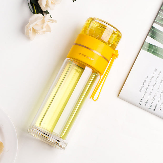 Glass Water Bottle With Tea Infuser Filter Tea Separation Double Wall Glass Bottle Leakproof Water Bottle